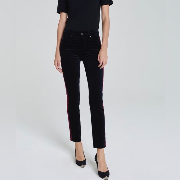 (B22) AG Adriano Goldschmied Mari Tuxedo Stripe Super Black pants, Size 28 NWT - Picture 2 of 16